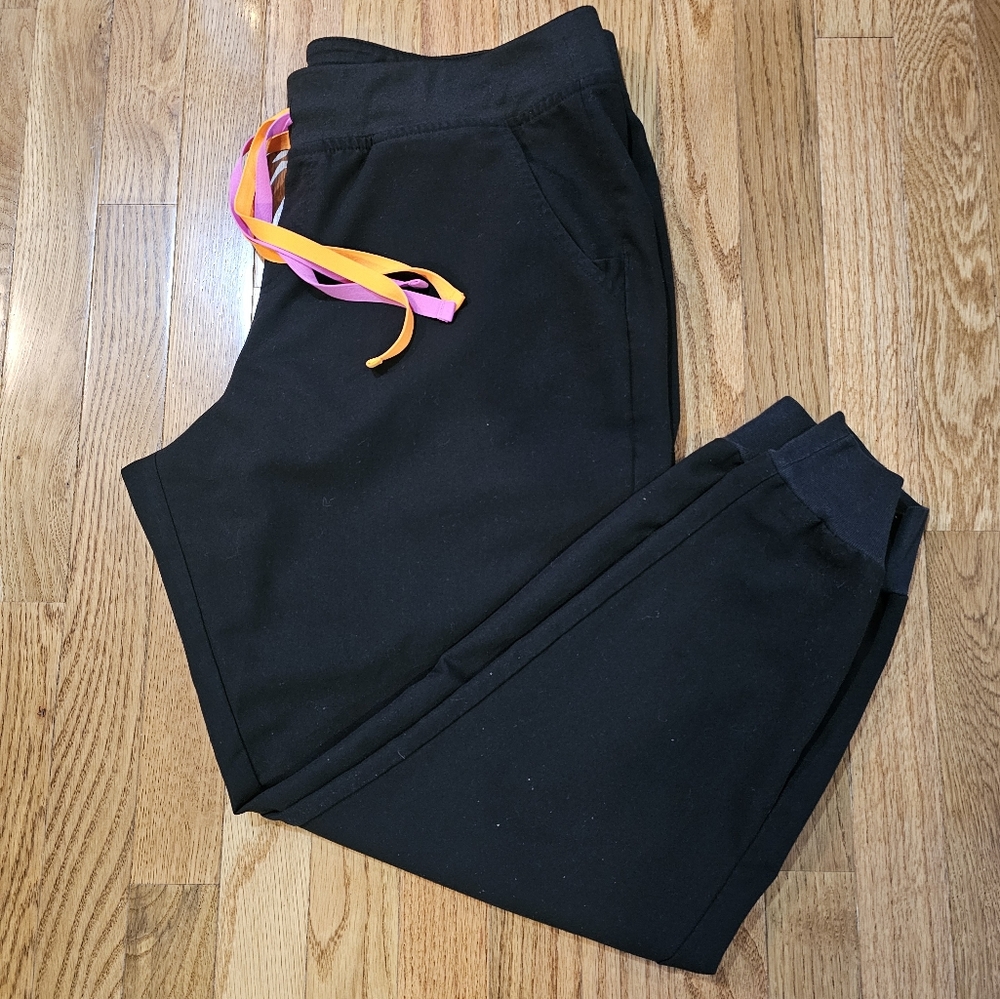 Figs Women Black Jogger Pants with Colorful Drawstrings XL